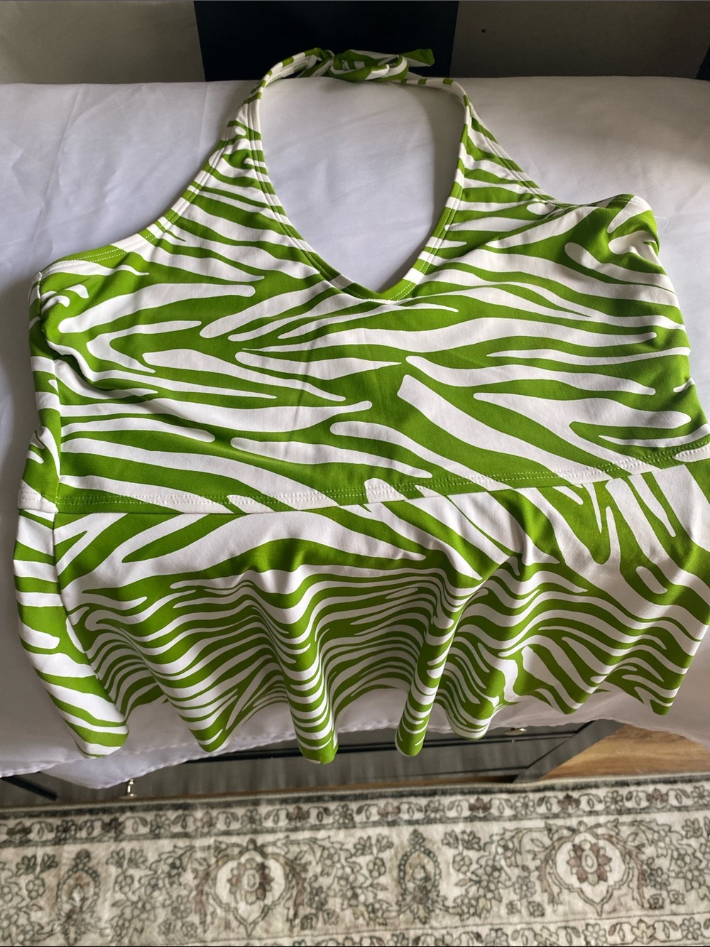 Anne Cole Green and White Zebra-Print Halter Camisole